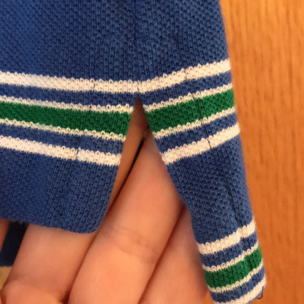 Chaps Ralph Lauren boy’s 6 blue green white striped cotton pique polo shirt